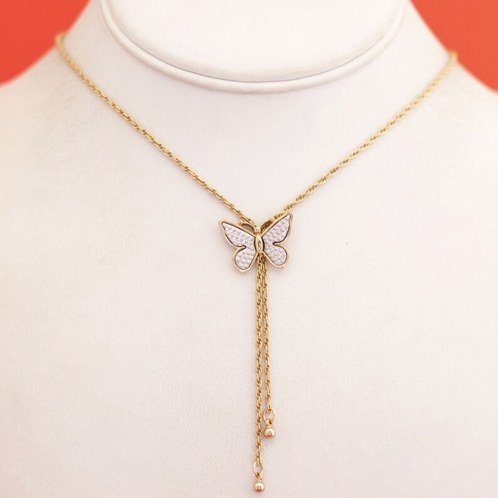 VINTAGE Avon Gold/Silver-tone Lariat Butterfly Necklace 1979/1980
